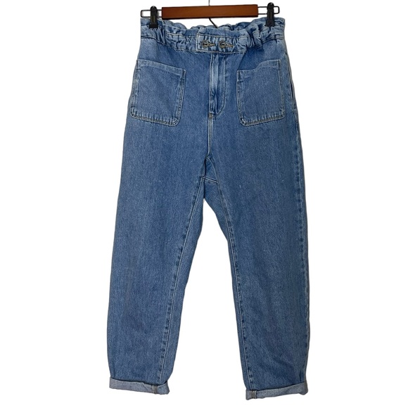 Zara Womens High Rise Paperbag Tapered Balloon Style Jeans Size 4 Medium Wash - Picture 10 of 11